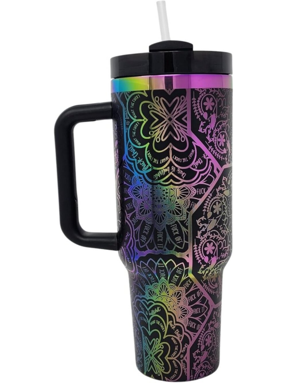Funny Hidden Cuss Word Tumbler 40oz - Laser Engraved Travel Mug with Lid & Straw